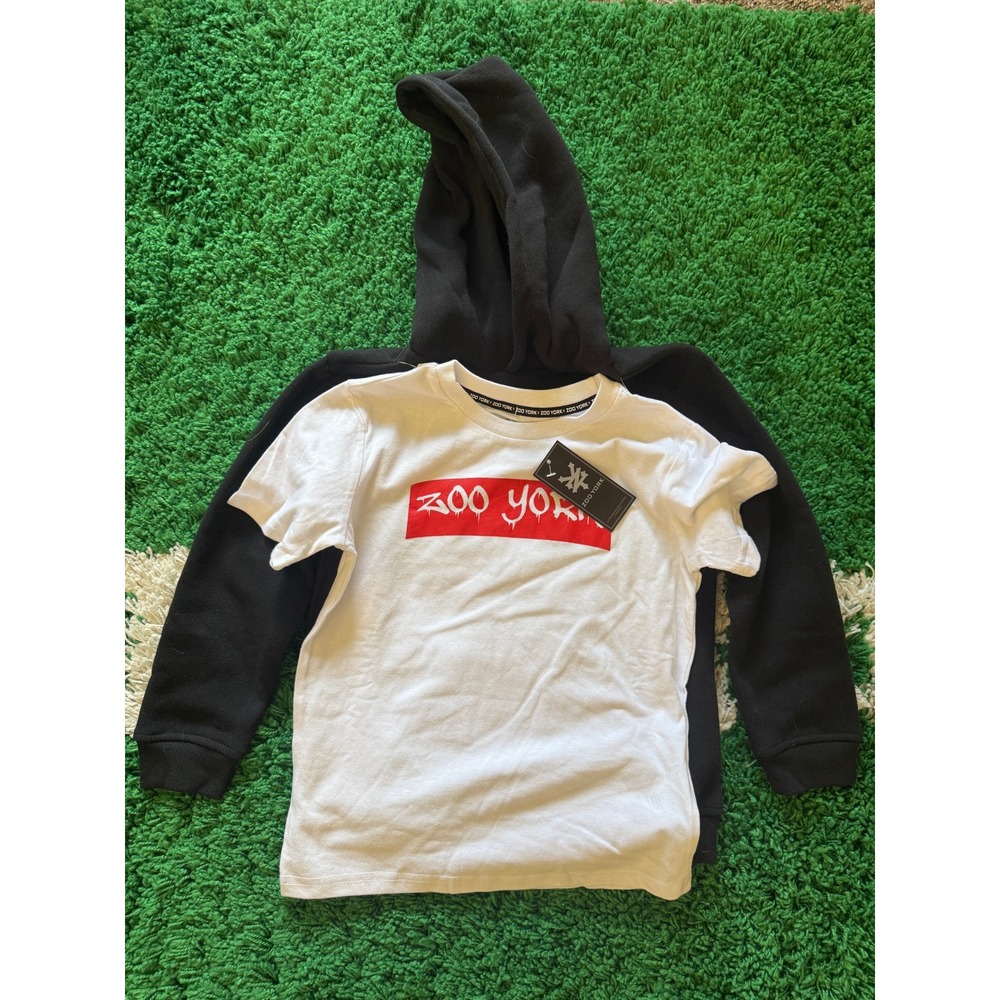 Zoo York Boys 2 Piece Set Hoodie and Graphic T-Shirt Black White Size 7 NWT